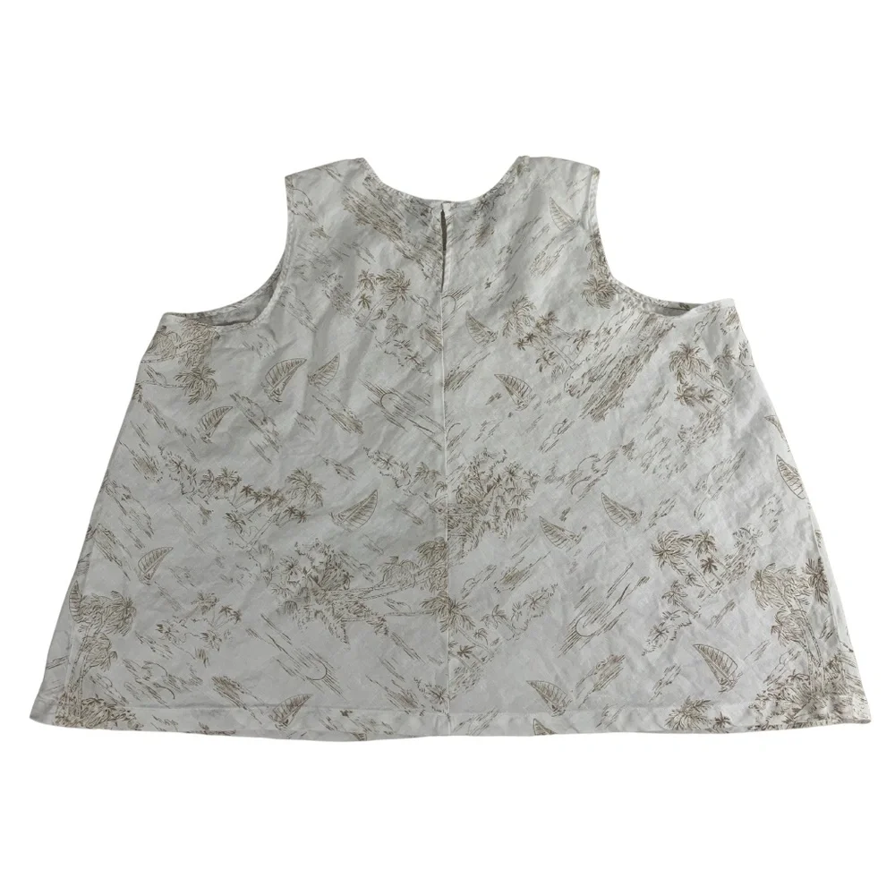Lands End 100% Linen Toile Print Tank Top Womens 1X Minimalist Vacation